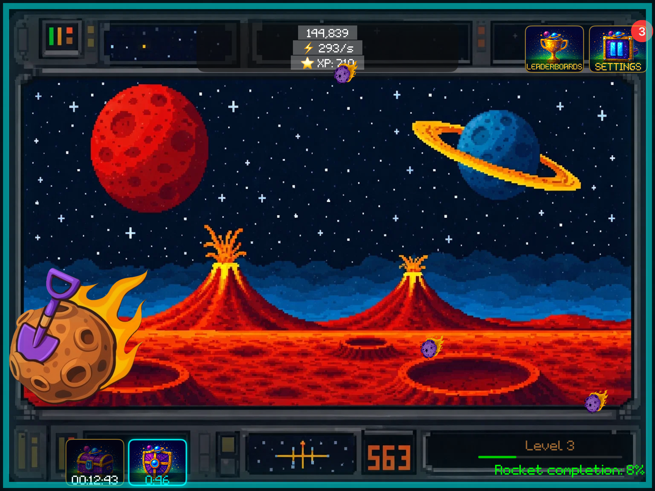 Asteroid Clicker gameplay – ship systems